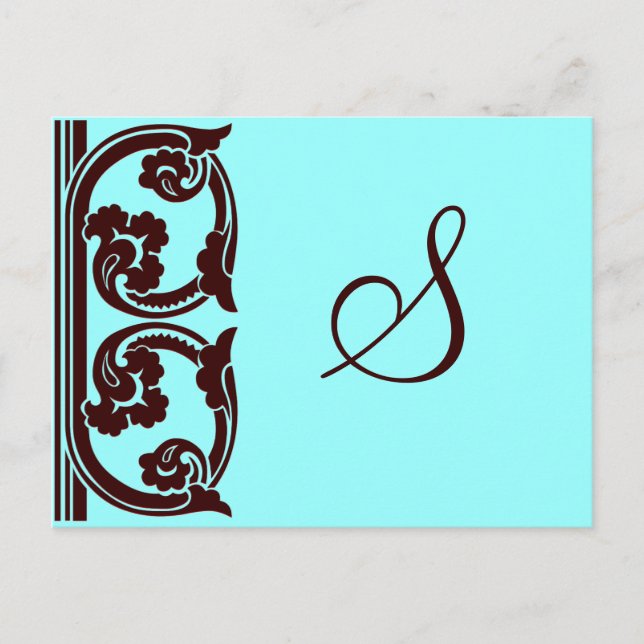 Elegant Personal Monogram in Chocolate and Teal Postcard (Front)