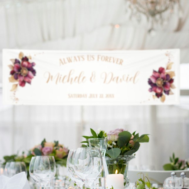 Elegant  Personal Names Date White Gold Burgundy  Banner (Background Photo by Evelina Friman on Unsplash)