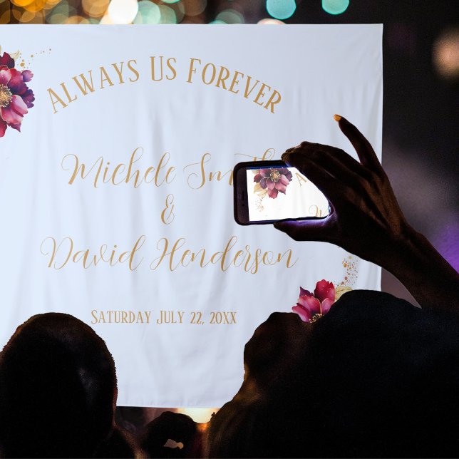 Elegant personal names date white gold burgundy tapestry (Creator Uploaded)