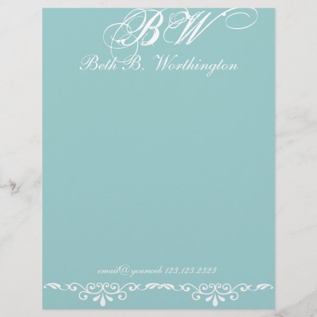 Elegant Personalisation Custom Preppy Monogram Personalised Letterhead (Front)