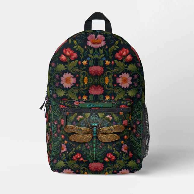 Elegant Personalise Vintage dragonfly boho chic Printed Backpack (Front)