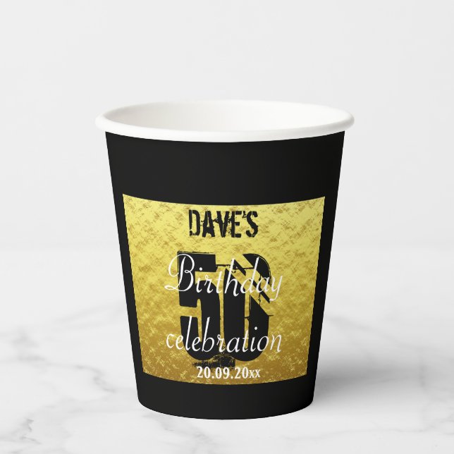 Elegant Personalised 50th Any Age Birthday Party Paper Cups (Front)