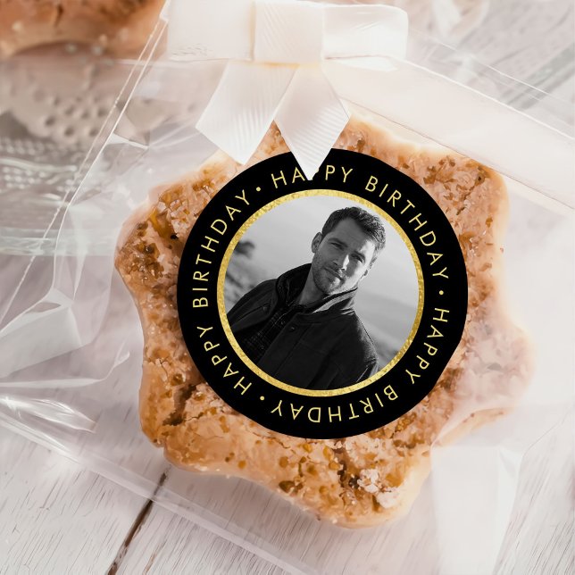 Elegant Personalised Birthday Gold And Black Classic Round Sticker (Creator Uploaded)