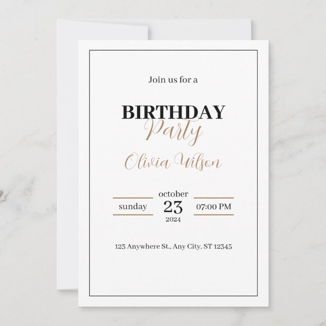 Elegant Personalised Birthday Party Invitation (Front)