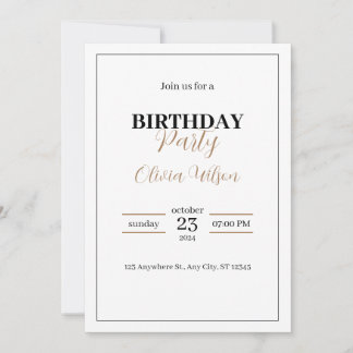 Elegant Personalised Birthday Party Invitation