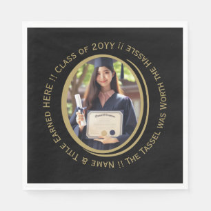 Elegant Personalised Black and Gold Graduate Photo Napkin