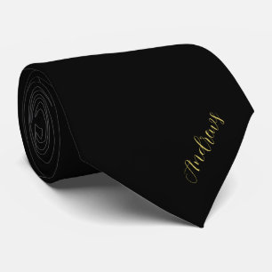 Elegant Personalised Black And Gold Script  Tie