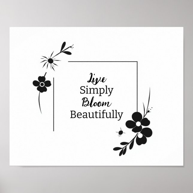 Elegant Personalised Black Floral Wall Art – Custo (Front)