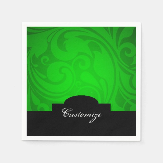 Elegant Personalised Black & Green Napkins (Front)