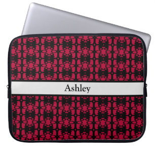 Elegant Personalised Black & Red Abstract Pattern Laptop Sleeve