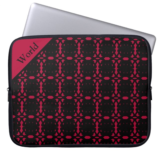 Elegant Personalised Black & Red Abstract Pattern Laptop Sleeve (Front)