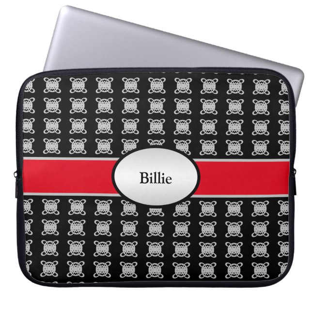 Elegant Personalised Black Red & Silver Laptop Sleeve (Front)