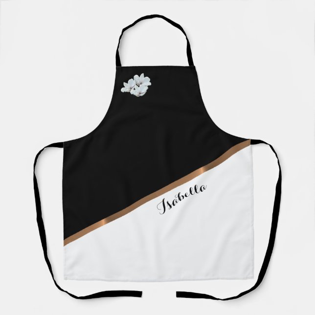 Elegant Personalised Black White Minimalist Apron (Front)