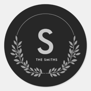Elegant Personalised Black & White Monogram  Classic Round Sticker