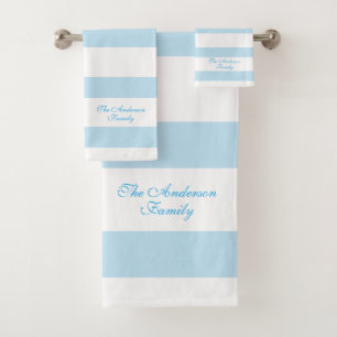 Elegant Personalised Blue and White Stripes Bath Towel Set
