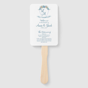 Elegant Personalised Blue Hydrangea Wedding Crest  Hand Fan