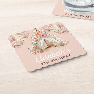 Elegant Personalised Bohemian Girl Birthday  Paper Coaster