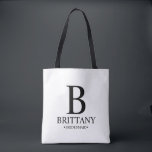 Elegant Personalised Bridesmaid Monogram and Name Tote Bag<br><div class="desc">Elegant Personalised Bridesmaid Gifts
featuring personalised bridesmaid's monogram,  name and title in classic serif font style.

Also perfect for maid of honour,  flower girl,  mother of the bride and more.</div>