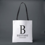Elegant Personalised Bridesmaid Monogram and Name Tote Bag<br><div class="desc">Elegant Personalised Bridesmaid Gifts
featuring personalised bridesmaid's monogram,  name and title in classic serif font style.

Also perfect for maid of honour,  flower girl,  mother of the bride and more.</div>