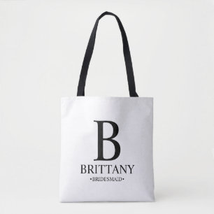 Elegant Personalised Bridesmaid Monogram and Name Tote Bag