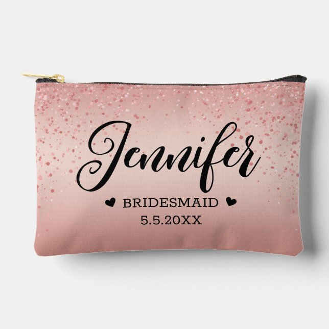 elegant Personalised bridesmaid pink glitters Accessory Pouch (Front)
