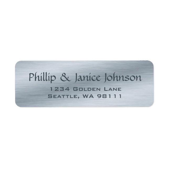 Elegant Personalised Brushed Silver Return Labels (Front)
