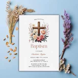 Elegant Personalised Catholic Baby Girl Baptism Invitation