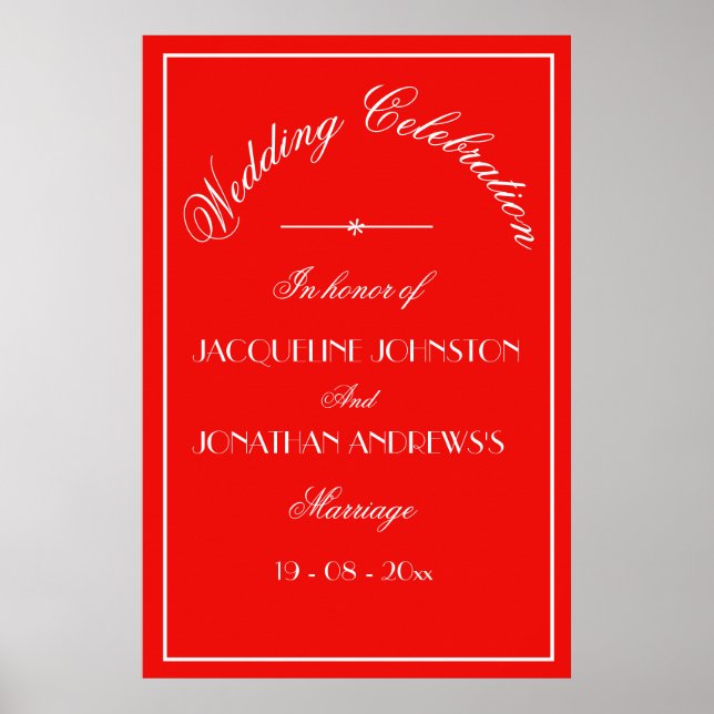 Elegant Personalised Chic Red Wedding Welcome Sign (Front)