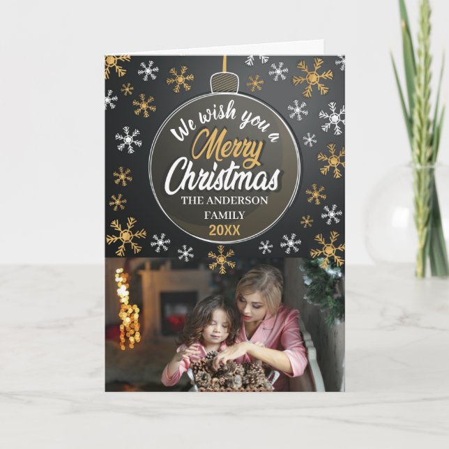 Elegant Personalised Christmas Bauble Custom Photo Holiday Card (Front)