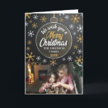 Elegant Personalised Christmas Bauble Custom Photo Holiday Card<br><div class="desc">Elegant Christmas photo card with black and gold bauble and snowflake design.</div>