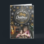 Elegant Personalised Christmas Bauble Custom Photo Holiday Card<br><div class="desc">Elegant Christmas photo card with black and gold bauble and snowflake design.</div>