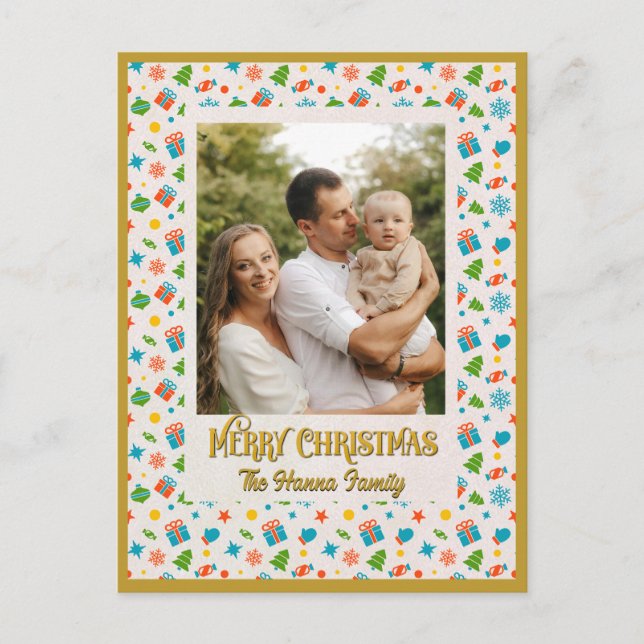 Elegant Personalised Christmas Holiday Pattern Postcard (Front)