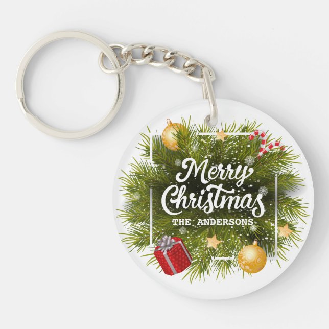 Elegant Personalised Christmas Tree Keychain (Front)