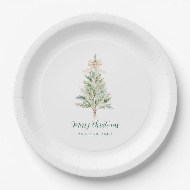 Elegant Personalised Christmas Tree  Paper Plate (Front)