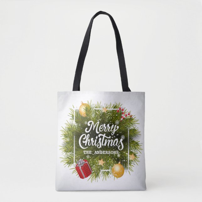 Elegant Personalised Christmas Tree Tote Bag (Front)