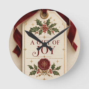 Elegant Personalised Christmas, Vintage Gift Tag Round Clock