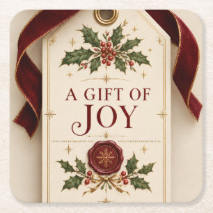 Elegant Personalised Christmas, Vintage Gift Tag Square Paper Coaster