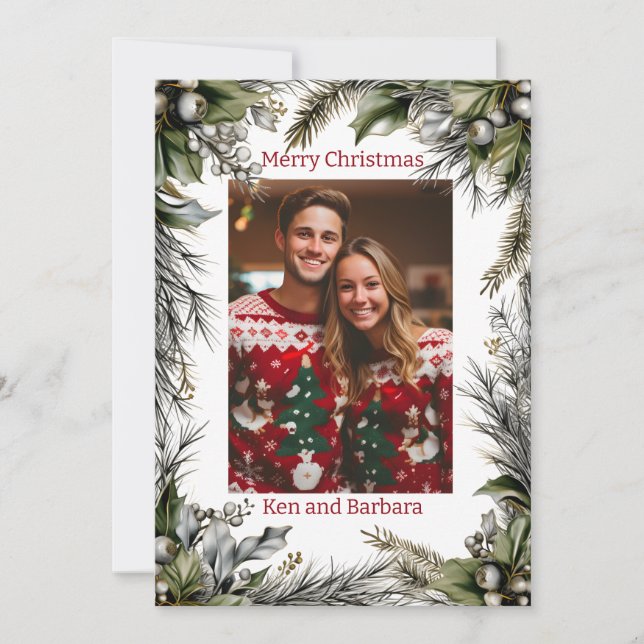 Elegant Personalised Christmas Wreath  Holiday Card (Front)