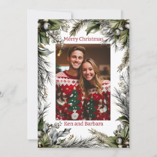Elegant Personalised Christmas Wreath  Holiday Card