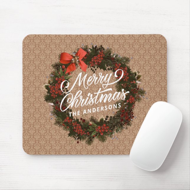 Elegant Personalised Christmas Wreath | Mousepad (With Mouse)