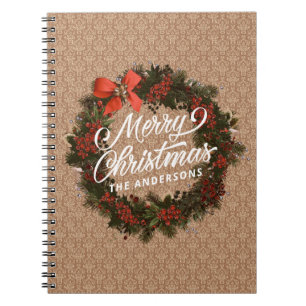 Elegant Personalised Christmas Wreath Notebook