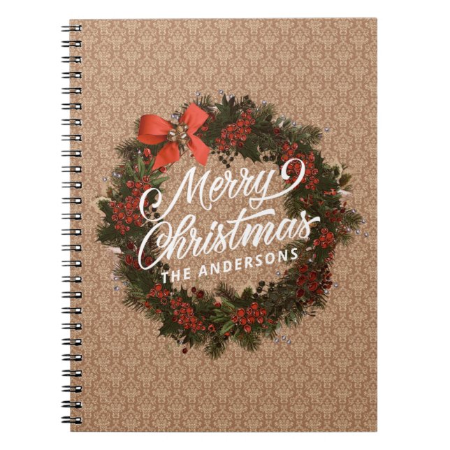 Elegant Personalised Christmas Wreath | Notebook (Front)