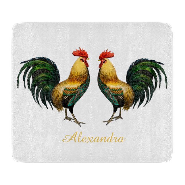 Elegant Personalised Colourful Rooster chicken  Ap Cutting Board (Front)