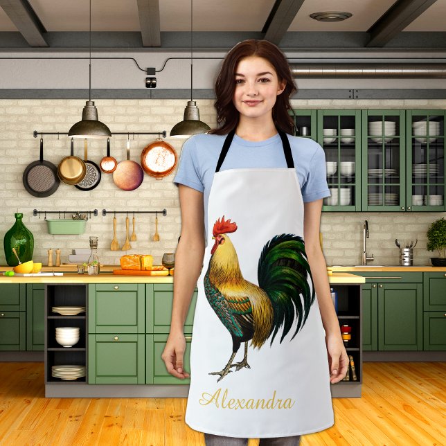 Elegant Personalised Colourful Rooster chicken  Apron (Creator Uploaded)