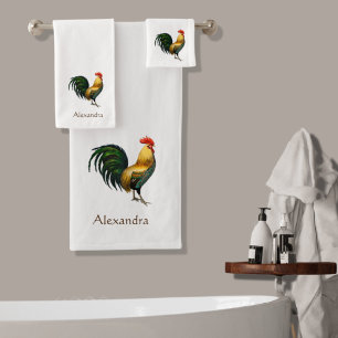 Elegant Personalised Colourful Rooster chicken Bath Towel Set