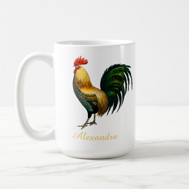 Elegant Personalised Colourful Rooster chicken   C Coffee Mug (Left)