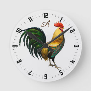 Elegant Personalised Colourful Rooster chicken Round Clock