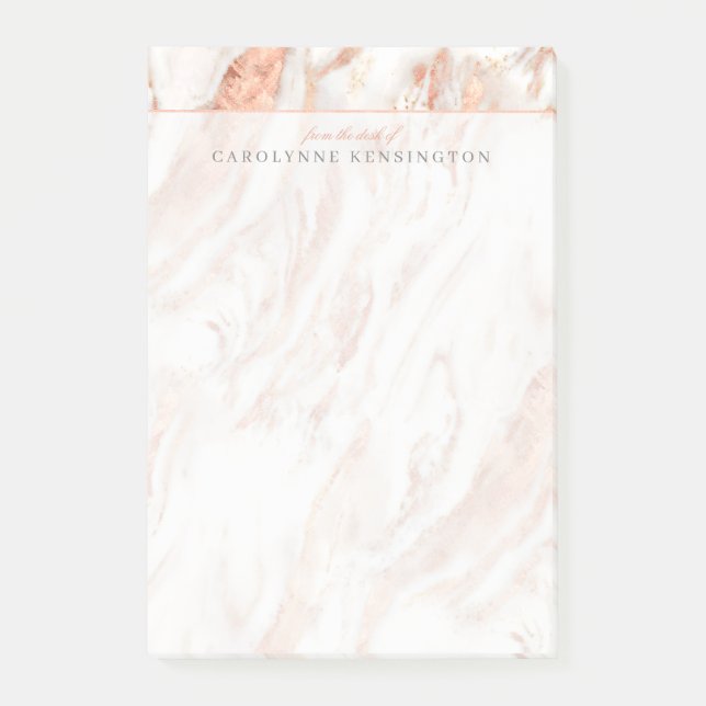 Elegant Personalised Copper Marble Rose Gold Post-it Notes (Front)