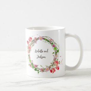 elegant personalised couple/single name floral coffee mug