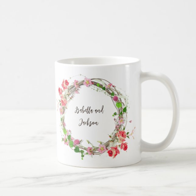 elegant personalised couple/single name floral  coffee mug (Right)